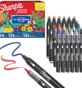 Sharpie Creative Markers, Combo Pack, Water-Based Acrylic, Bullet & Brush Tips, Assorted Colors Including Earth Tones, 24 Count - Works on Paper, Metal, Wood, Ceramic, Glass, Rock, Canvas